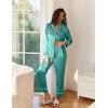 imageEkouaer Satin Pajama Set for Women Silky Sleepwear Long Sleeve Top and Pants Button Down Pjs Lounge SetBlue Green