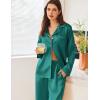 imageEkouaer Satin Pajama Set for Women Silky Sleepwear Long Sleeve Top and Pants Button Down Pjs Lounge SetBlue Green