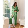 imageEkouaer Satin Pajama Set for Women Silky Sleepwear Long Sleeve Top and Pants Button Down Pjs Lounge SetBright Green