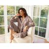 imageEkouaer Satin Pajama Set for Women Silky Sleepwear Long Sleeve Top and Pants Button Down Pjs Lounge SetBrown