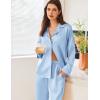 imageEkouaer Satin Pajama Set for Women Silky Sleepwear Long Sleeve Top and Pants Button Down Pjs Lounge SetClear Blue