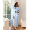 imageEkouaer Satin Pajama Set for Women Silky Sleepwear Long Sleeve Top and Pants Button Down Pjs Lounge SetClear Blue