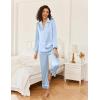 imageEkouaer Satin Pajama Set for Women Silky Sleepwear Long Sleeve Top and Pants Button Down Pjs Lounge SetClear Blue