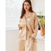 imageEkouaer Satin Pajama Set for Women Silky Sleepwear Long Sleeve Top and Pants Button Down Pjs Lounge SetKhaki