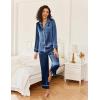 imageEkouaer Satin Pajama Set for Women Silky Sleepwear Long Sleeve Top and Pants Button Down Pjs Lounge SetNavy Blue