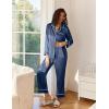 imageEkouaer Satin Pajama Set for Women Silky Sleepwear Long Sleeve Top and Pants Button Down Pjs Lounge SetNavy Blue