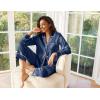 imageEkouaer Satin Pajama Set for Women Silky Sleepwear Long Sleeve Top and Pants Button Down Pjs Lounge SetNavy Blue