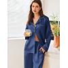 imageEkouaer Satin Pajama Set for Women Silky Sleepwear Long Sleeve Top and Pants Button Down Pjs Lounge SetNavy Blue