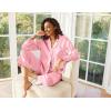 imageEkouaer Satin Pajama Set for Women Silky Sleepwear Long Sleeve Top and Pants Button Down Pjs Lounge SetPink