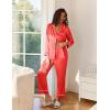 imageEkouaer Satin Pajama Set for Women Silky Sleepwear Long Sleeve Top and Pants Button Down Pjs Lounge SetRed