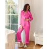 imageEkouaer Satin Pajama Set for Women Silky Sleepwear Long Sleeve Top and Pants Button Down Pjs Lounge SetRose Red
