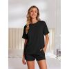 imageEkouaer Womens Pajama Sets Short Sleeve Lounge Sets 2 Piece Pjs Tops and Shorts Outfits Matching Loungewear with PocketsBlack