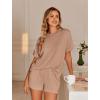 imageEkouaer Womens Pajama Sets Short Sleeve Lounge Sets 2 Piece Pjs Tops and Shorts Outfits Matching Loungewear with PocketsBrown