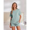 imageEkouaer Womens Pajama Sets Short Sleeve Lounge Sets 2 Piece Pjs Tops and Shorts Outfits Matching Loungewear with PocketsGlacial Green