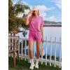 imageEkouaer Womens Pajama Sets Short Sleeve Lounge Sets 2 Piece Pjs Tops and Shorts Outfits Matching Loungewear with PocketsHot Pink