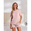 imageEkouaer Womens Pajama Sets Short Sleeve Lounge Sets 2 Piece Pjs Tops and Shorts Outfits Matching Loungewear with PocketsLight Pink