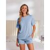 imageEkouaer Womens Pajama Sets Short Sleeve Lounge Sets 2 Piece Pjs Tops and Shorts Outfits Matching Loungewear with PocketsSky Blue
