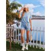 imageEkouaer Womens Pajama Sets Short Sleeve Lounge Sets 2 Piece Pjs Tops and Shorts Outfits Matching Loungewear with PocketsSky Blue