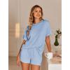 imageEkouaer Womens Pajama Sets Short Sleeve Lounge Sets 2 Piece Pjs Tops and Shorts Outfits Matching Loungewear with PocketsSky Blue
