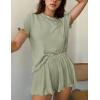 imageEkouaer Womens Pajamas 2 Piece Ribbed Knit Pjs Colorful Pattern Sleep Set Short Sleeve Pajamas Set Casual Lounge SetsGreen