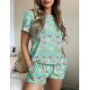 imageEkouaer Womens Pajamas 2 Piece Ribbed Knit Pjs Colorful Pattern Sleep Set Short Sleeve Pajamas Set Casual Lounge SetsMacarons