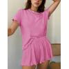 imageEkouaer Womens Pajamas 2 Piece Ribbed Knit Pjs Colorful Pattern Sleep Set Short Sleeve Pajamas Set Casual Lounge SetsPink