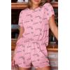 imageEkouaer Womens Pajamas 2 Piece Ribbed Knit Pjs Colorful Pattern Sleep Set Short Sleeve Pajamas Set Casual Lounge SetsPink Love