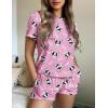imageEkouaer Womens Pajamas 2 Piece Ribbed Knit Pjs Colorful Pattern Sleep Set Short Sleeve Pajamas Set Casual Lounge SetsPink Puppy