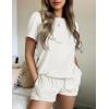 imageEkouaer Womens Pajamas 2 Piece Ribbed Knit Pjs Colorful Pattern Sleep Set Short Sleeve Pajamas Set Casual Lounge SetsWhite