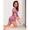 imageEkouaer Womens Silk Satin Pajamas Set Short Sleeve Sleepwear Button Down Loungewear 2 Piece Pjs Shorts Set S5XLBurgundy