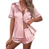 imageEkouaer Womens Silk Satin Pajamas Set Short Sleeve Sleepwear Button Down Loungewear 2 Piece Pjs Shorts Set S5XLDark Pink