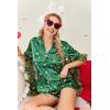 imageEkouaer Womens Silk Satin Pajamas Set Short Sleeve Sleepwear Button Down Loungewear 2 Piece Pjs Shorts Set S5XLGreen Christmas Print