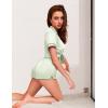imageEkouaer Womens Silk Satin Pajamas Set Short Sleeve Sleepwear Button Down Loungewear 2 Piece Pjs Shorts Set S5XLLight Green