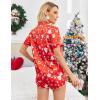 imageEkouaer Womens Silk Satin Pajamas Set Short Sleeve Sleepwear Button Down Loungewear 2 Piece Pjs Shorts Set S5XLRed Christmas Print