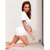imageEkouaer Womens Silk Satin Pajamas Set Short Sleeve Sleepwear Button Down Loungewear 2 Piece Pjs Shorts Set S5XLWhite With White Piping