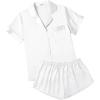 imageEkouaer Womens Silk Satin Pajamas Set Short Sleeve Sleepwear Button Down Loungewear 2 Piece Pjs Shorts Set S5XLWhite With White Piping