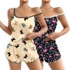 imageEkouaer 2 Pack Womens Cami Pajama Sets Cute Print Tank Top Pjs and Shorts Camisole Lounge SetYellow Butterflyflamingo