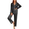 imageEkouaer Satin Pajama Set for Women Silky Sleepwear Long Sleeve Top and Pants Button Down Pjs Lounge SetBlack