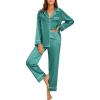 imageEkouaer Satin Pajama Set for Women Silky Sleepwear Long Sleeve Top and Pants Button Down Pjs Lounge SetBlue Green