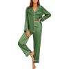 imageEkouaer Satin Pajama Set for Women Silky Sleepwear Long Sleeve Top and Pants Button Down Pjs Lounge SetBright Green