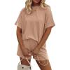 imageEkouaer Womens Pajama Sets Short Sleeve Lounge Sets 2 Piece Pjs Tops and Shorts Outfits Matching Loungewear with PocketsBrown