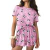 imageEkouaer Womens Pajamas 2 Piece Ribbed Knit Pjs Colorful Pattern Sleep Set Short Sleeve Pajamas Set Casual Lounge SetsPink Puppy