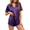 imageEkouaer Womens Silk Satin Pajamas Set Short Sleeve Sleepwear Button Down Loungewear 2 Piece Pjs Shorts Set S5XLDark Purple