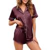 imageEkouaer Womens Silk Satin Pajamas Set Short Sleeve Sleepwear Button Down Loungewear 2 Piece Pjs Shorts Set S5XLDark Red