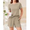 imageEkouaer Pajamas Sets for Women Ribbed Knit Sleepwear Set Soft Short Sleeve Pjs with Pockets Casual Lounge Sets with PocketsBeige