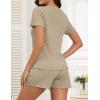 imageEkouaer Pajamas Sets for Women Ribbed Knit Sleepwear Set Soft Short Sleeve Pjs with Pockets Casual Lounge Sets with PocketsBeige