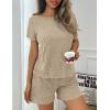 imageEkouaer Pajamas Sets for Women Ribbed Knit Sleepwear Set Soft Short Sleeve Pjs with Pockets Casual Lounge Sets with PocketsBeige