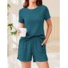 imageEkouaer Pajamas Sets for Women Ribbed Knit Sleepwear Set Soft Short Sleeve Pjs with Pockets Casual Lounge Sets with PocketsDark Blue