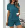 imageEkouaer Pajamas Sets for Women Ribbed Knit Sleepwear Set Soft Short Sleeve Pjs with Pockets Casual Lounge Sets with PocketsDark Blue