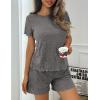 imageEkouaer Pajamas Sets for Women Ribbed Knit Sleepwear Set Soft Short Sleeve Pjs with Pockets Casual Lounge Sets with PocketsDark Grey